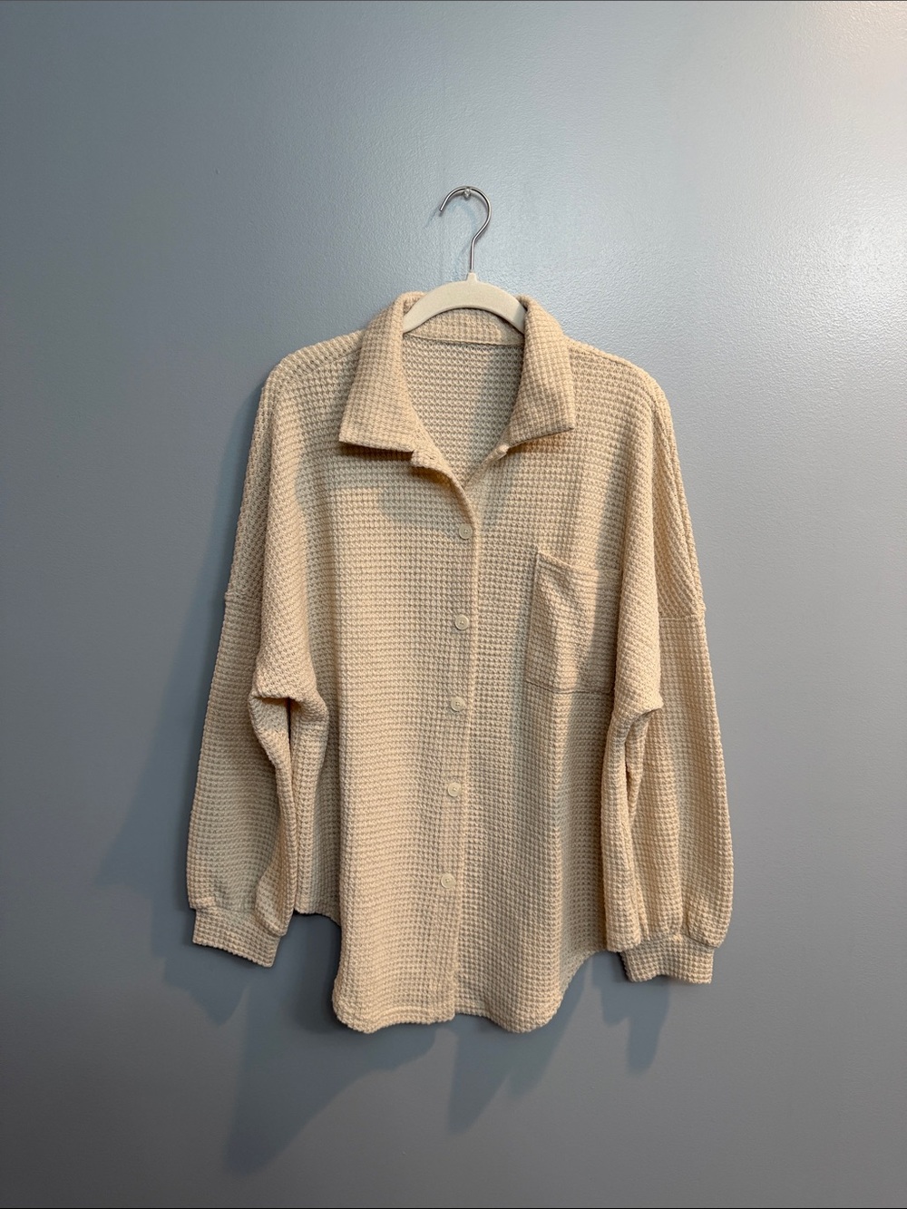 Light Weight Waffle Button Up Top